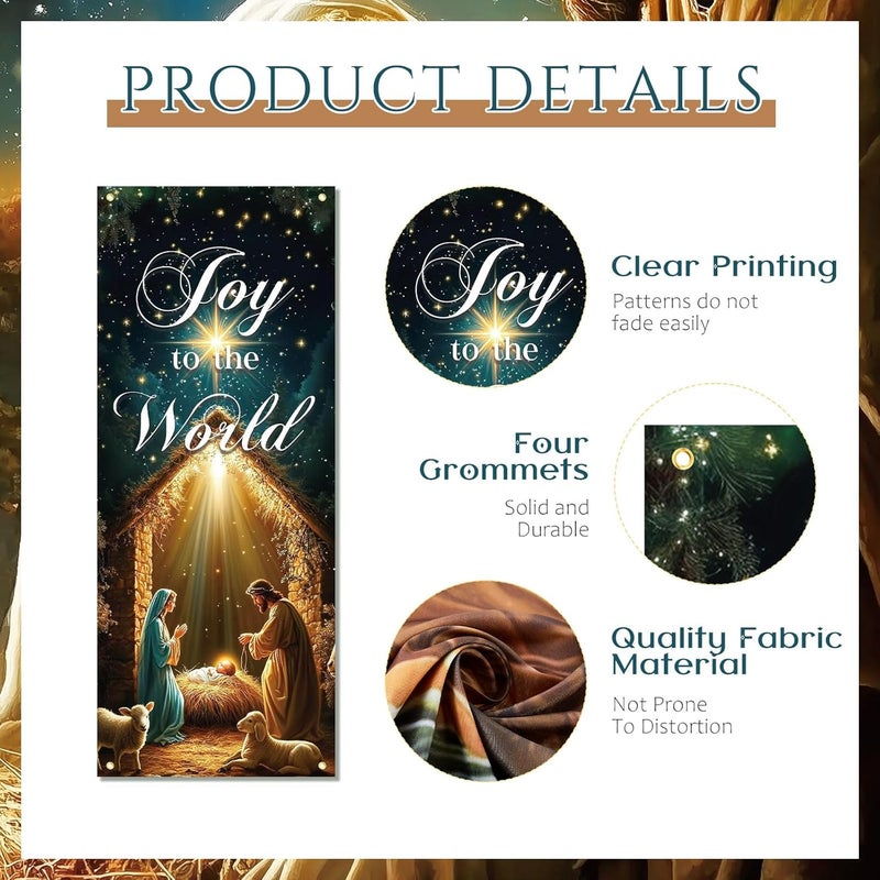 FuWeave 4 Pcs Nativity Scene Church Banners with Scripture for Sanctuary Wall, Jesus' Birthday Scene Christian Xmas Religious Hanging Sign Banner for Christmas, Church Event, Communal Prayers - Image 3